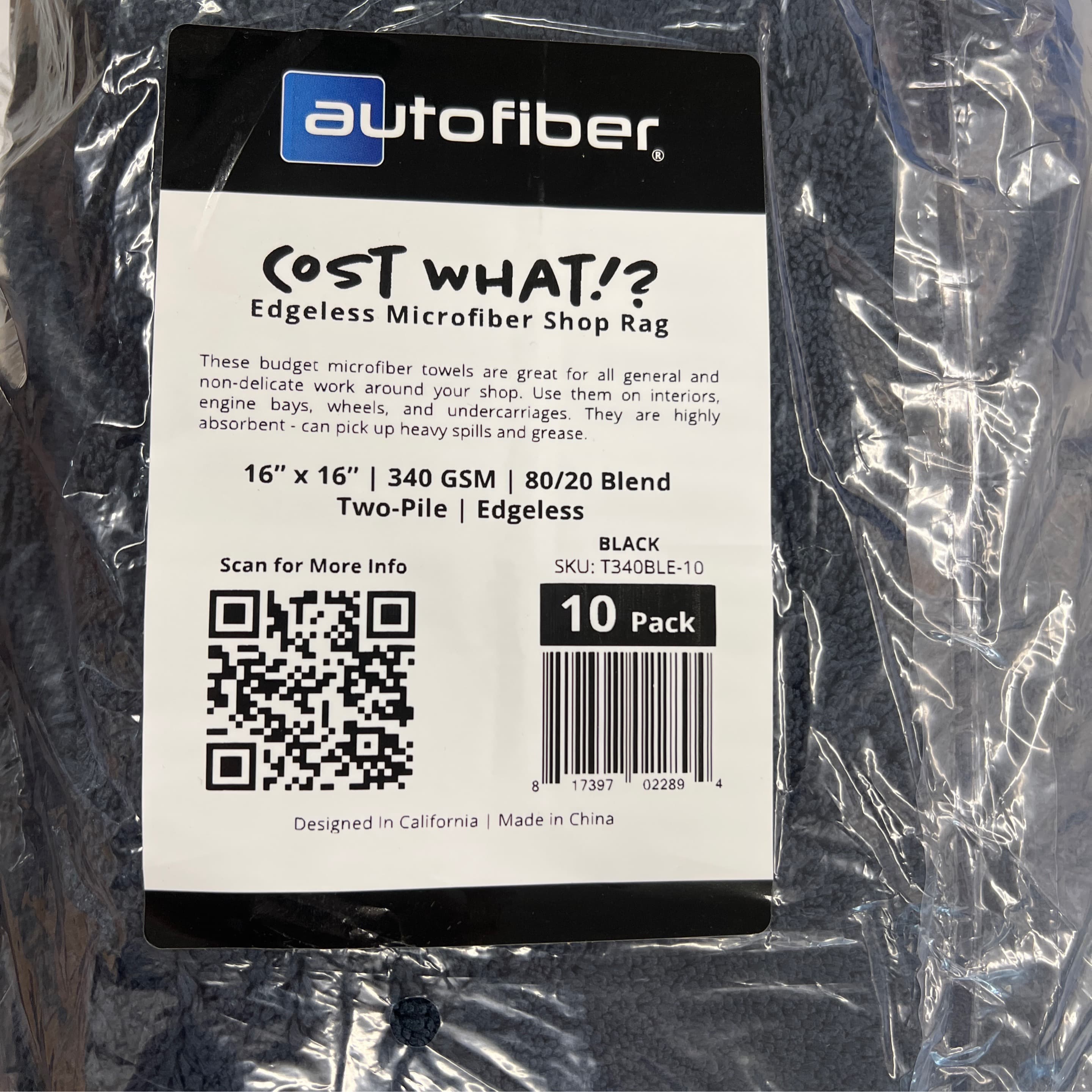 Edgeless Microfiber Black Shop Rag / 10pk